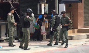 Officials investigate at the scene of bomb blasts in the tourist beach town of Patong on Phuket island, Thailand in this still image from video August 12, 2016.   REUTERS/Reuters TV