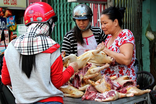 Thịt chó được bày bán ở lề đường